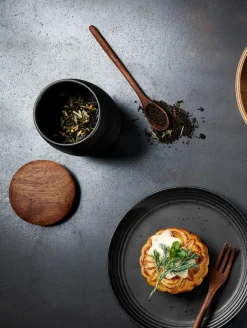 teedose, black mit holzdeckel