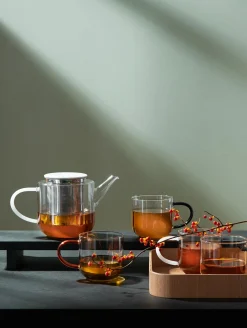 teekanne, mit schwarzem henkel/deckel