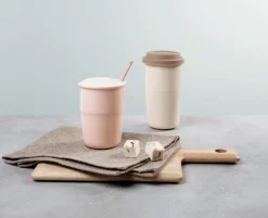 thermobecher creme, deckel braun